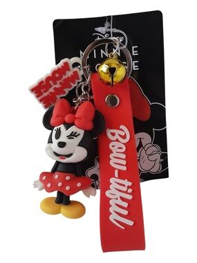 Disney Minnie Mouse 3D Keychain Wristlet Lanyard Bag Charm + 25 Stickers